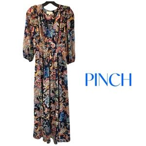 Pinch Blue Paisley Boho Brown Maxi Dress Sz S NWOT
